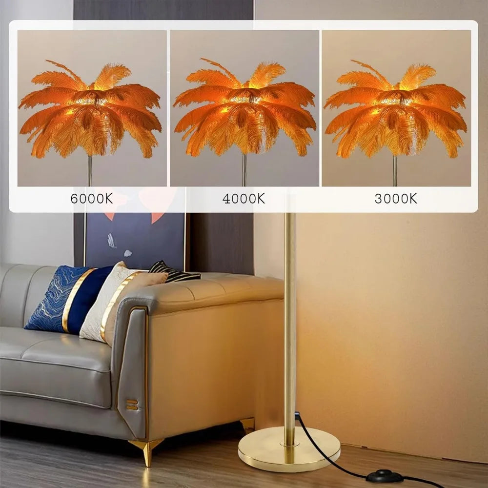 Floor Lamp, Dimmable Feather Lampshade