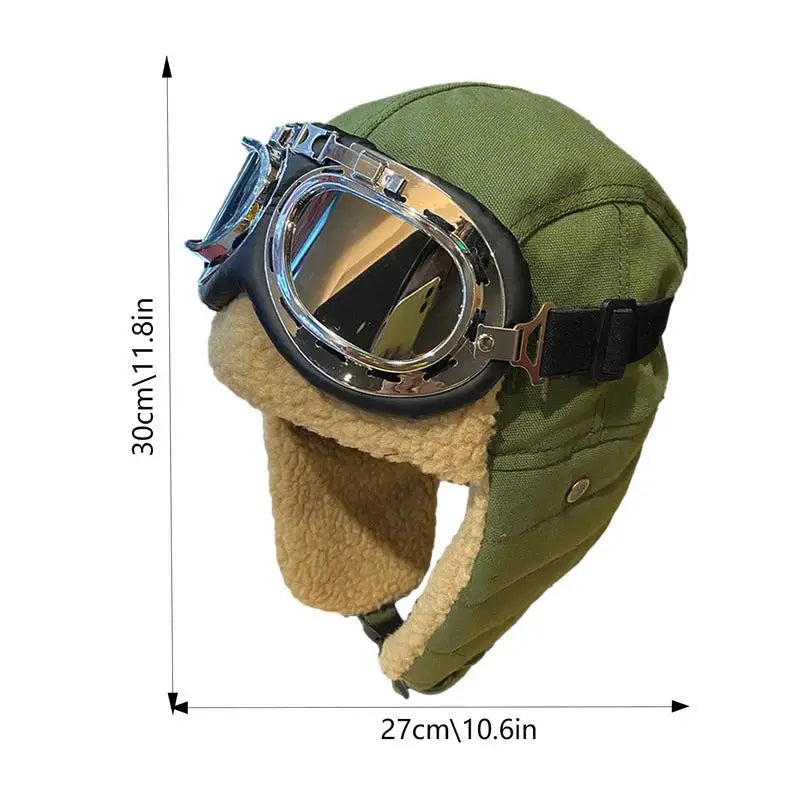 Warm Fur Hat Winter Pilot Costume Caps Cold Protection Warm Earflap Caps With Goggle Man Women Thicken Windproof Accessories