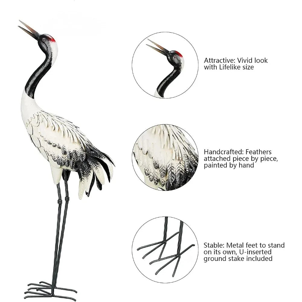 Yard & Garden Decors Set of 2 Outdoor Heron Red Crowned