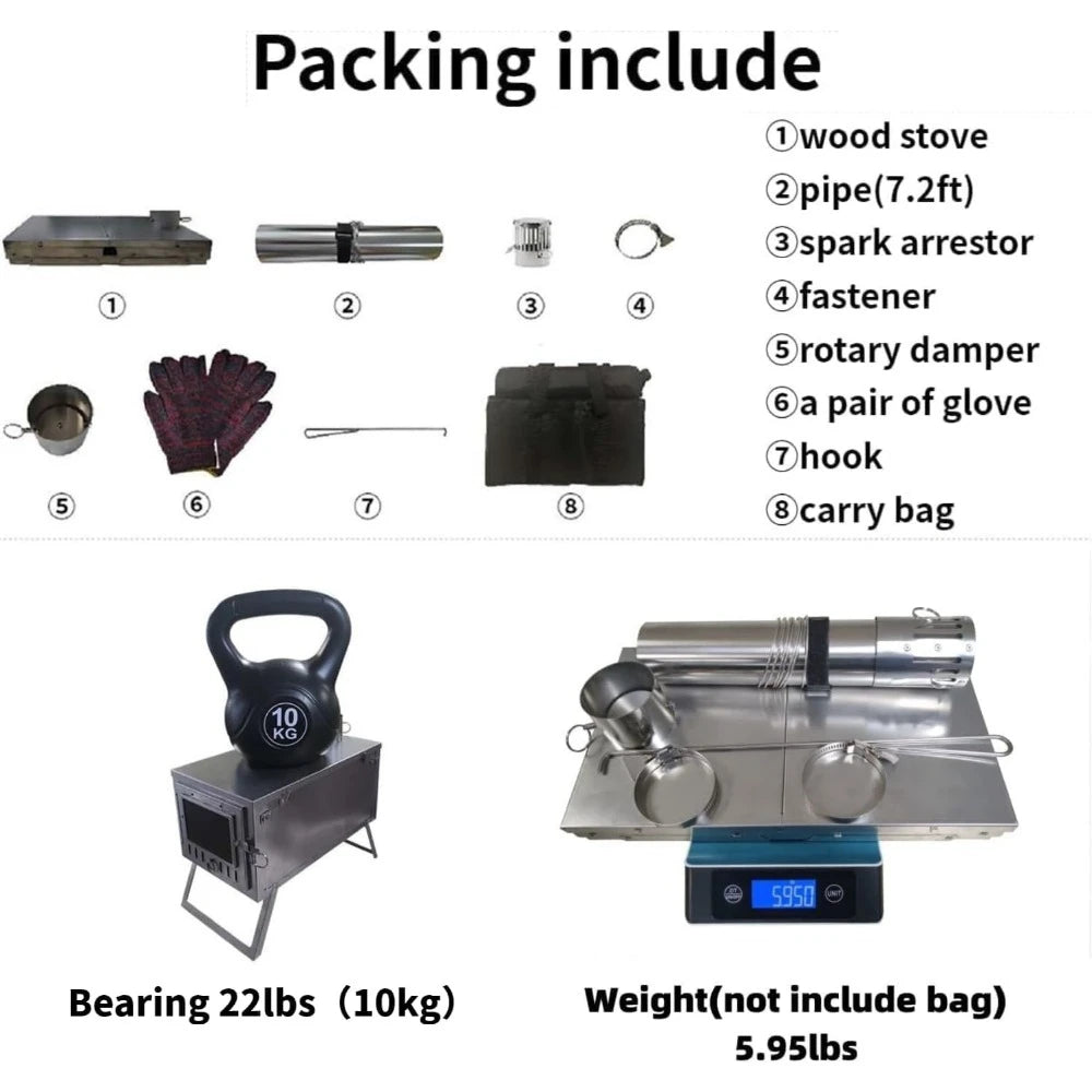 Folding Hot Tent Wood Stove for Camping