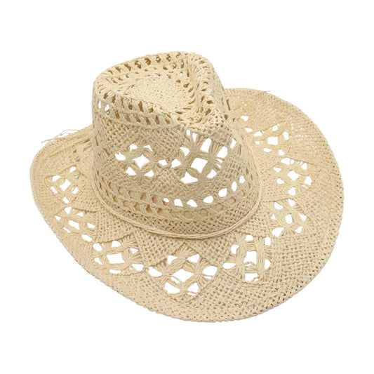 Adult Sun Hat Hand Woven Hollow Cowboy Hats Solid Color Summer Hat Women'S Caps Adjustable Beach Hat 2024 Sombrero Vaquero Mujer