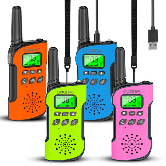 AWANFI Walkie Talkies 4 Packs Rechargeable  for kids, Long Range Flashlight