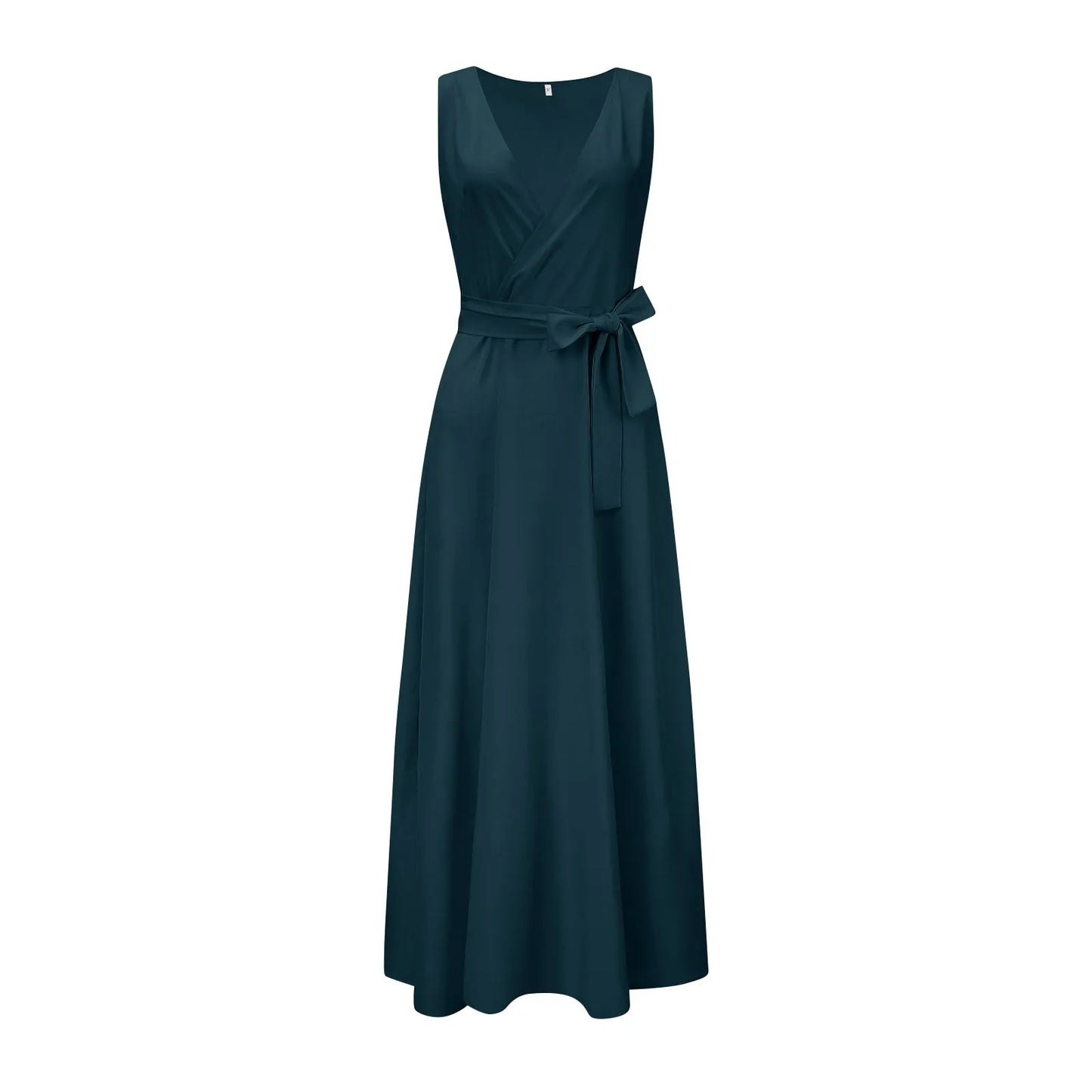 Solid Color V Neck Sleeveless Long Dress