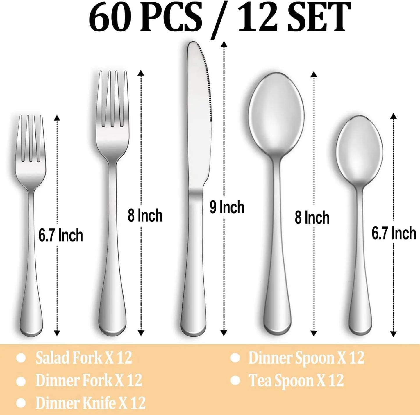 60 Piece Silverware Set Service for 12