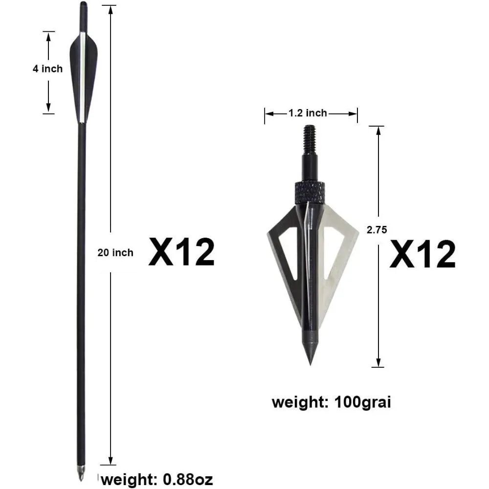 12Pcs 20'' Carbon Crossbow Bolts