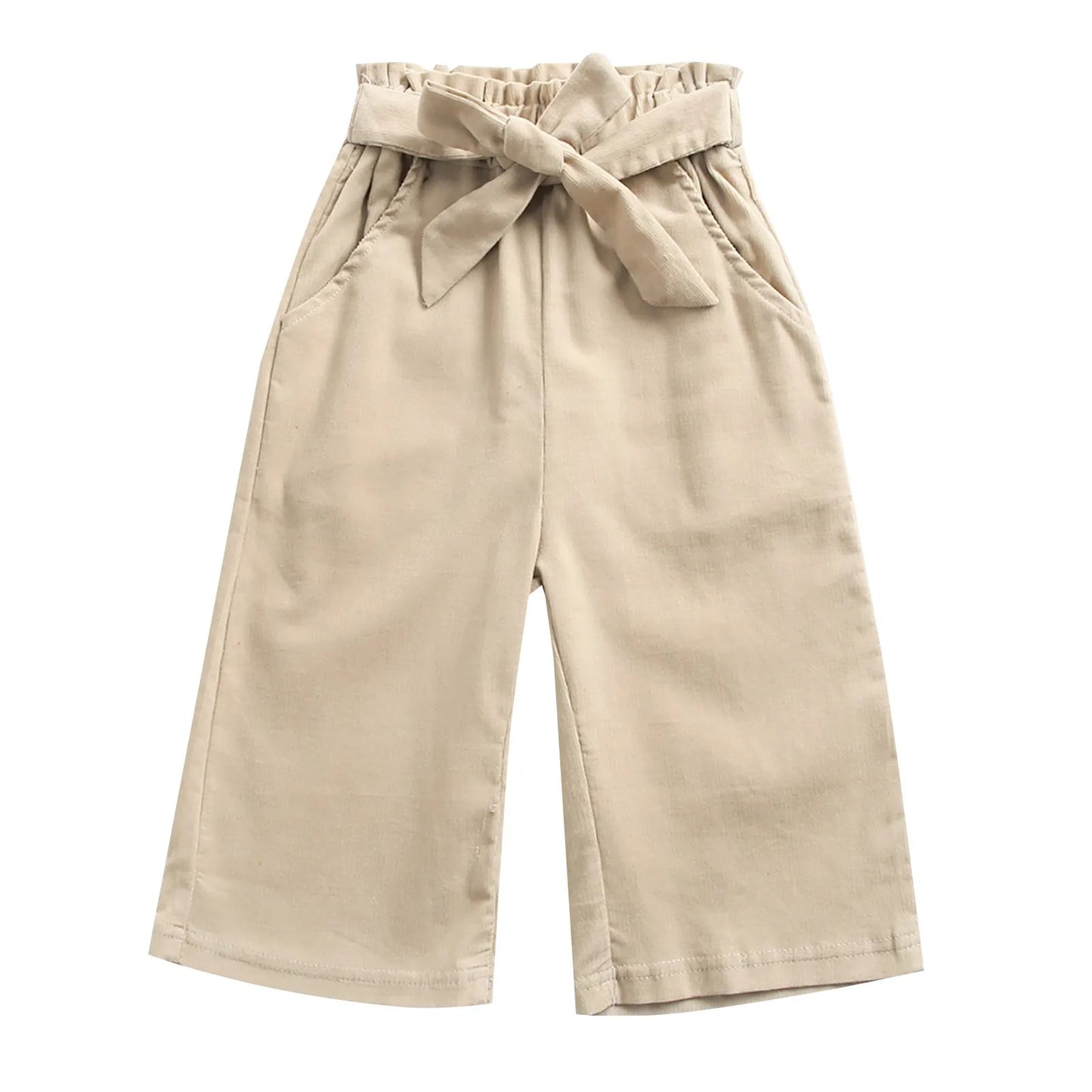 Girls Spring And Autumn Big Pockets Bowknot Pants 6mo-6yrs