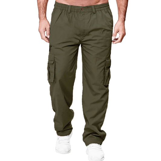 Men All Season Casual Solid Color Straight Leg Cargo Pants