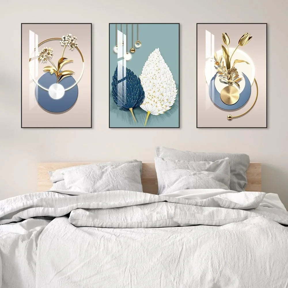 Set of 3 Abstract Framed Painting Bright Style Wall Decor