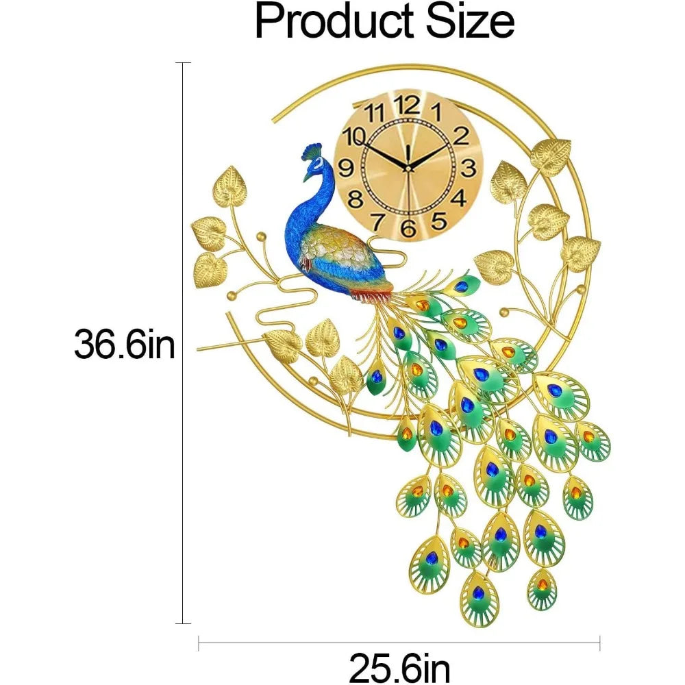 Silent Digital Wall Clock With Metal Peacock Design Decoration Home  Decor