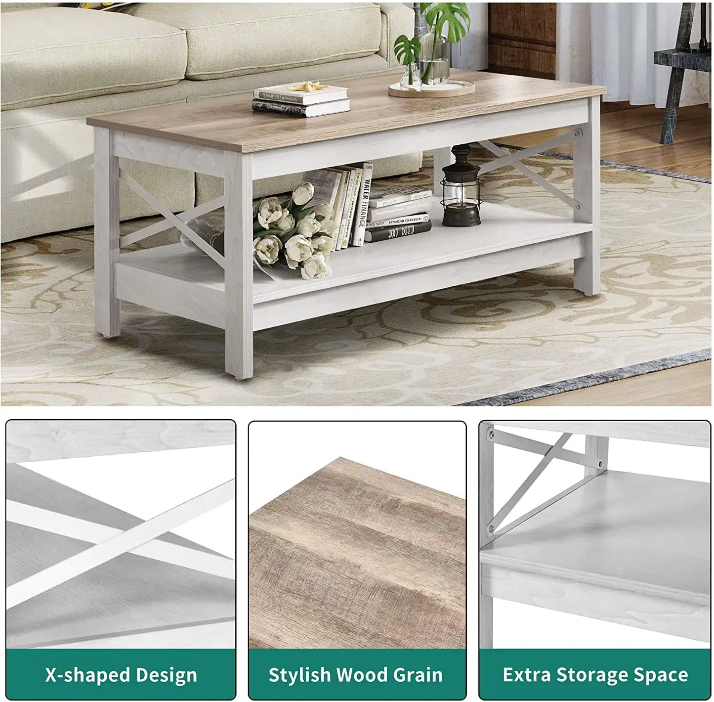 Farmhouse Coffee Table 2-Tier Wood