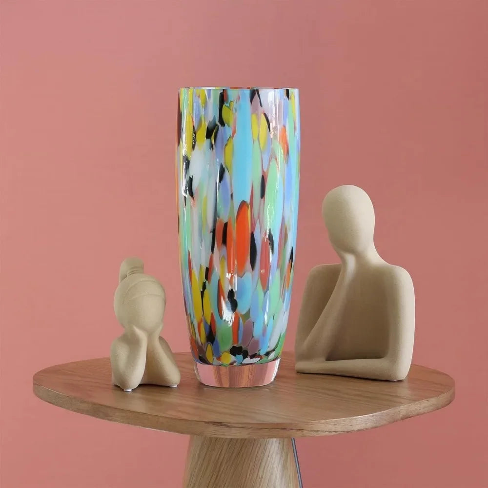 Hand Blown Murano-Style Art Glass Vase for Flowers and Home Decor