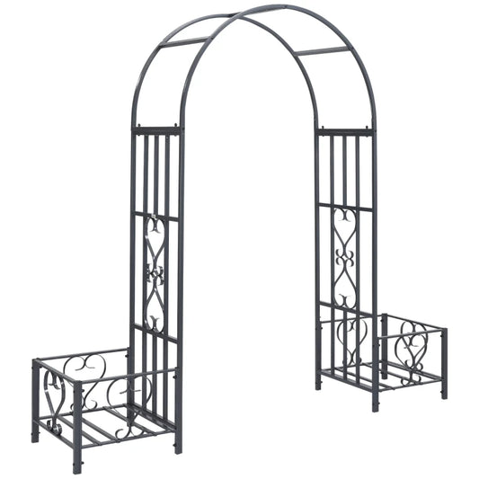 Metal Garden Arbor with Planter Boxes for Outdoor