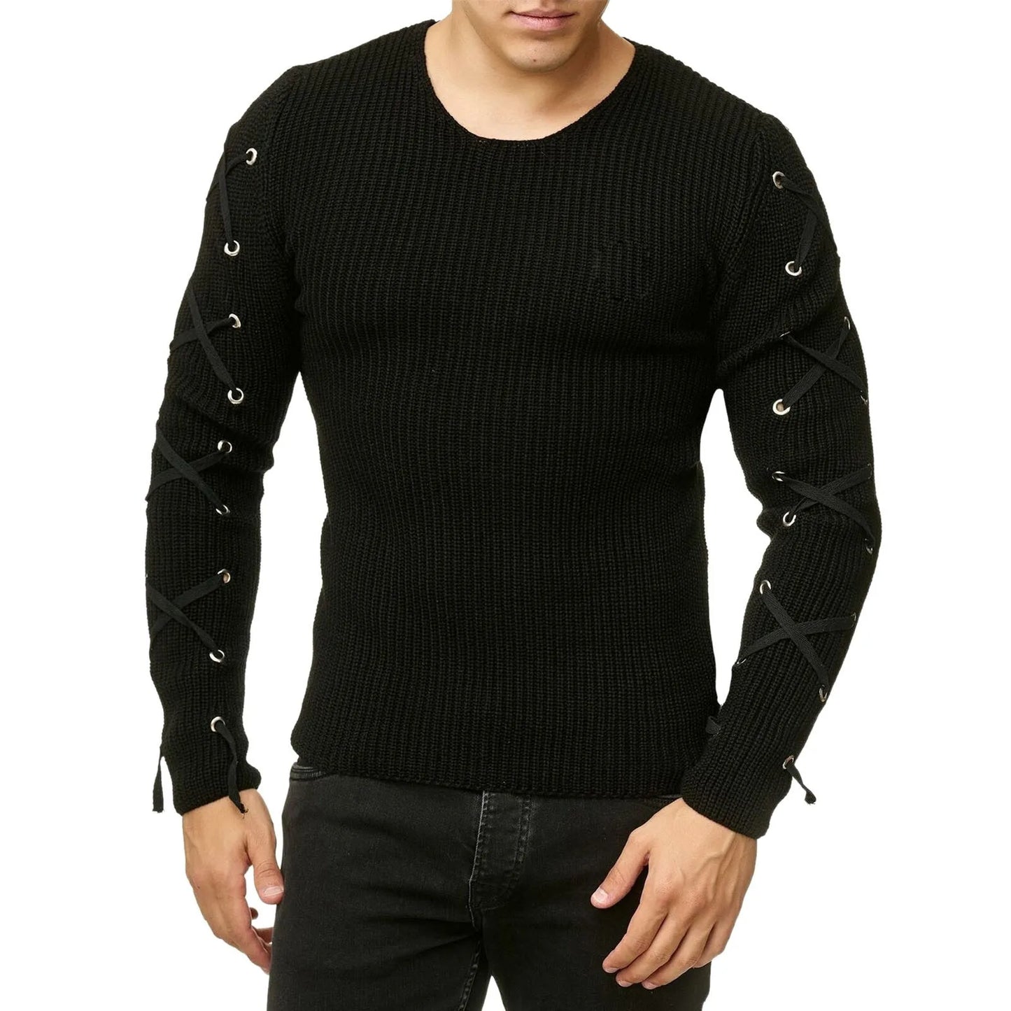 Metal Hole Sleeve Men's Pullover Sweater