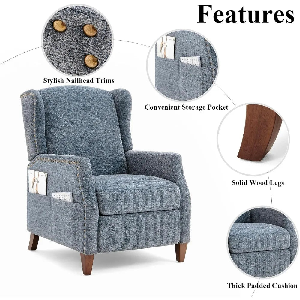 Living Room Chair, Wingback Pushback Recliner