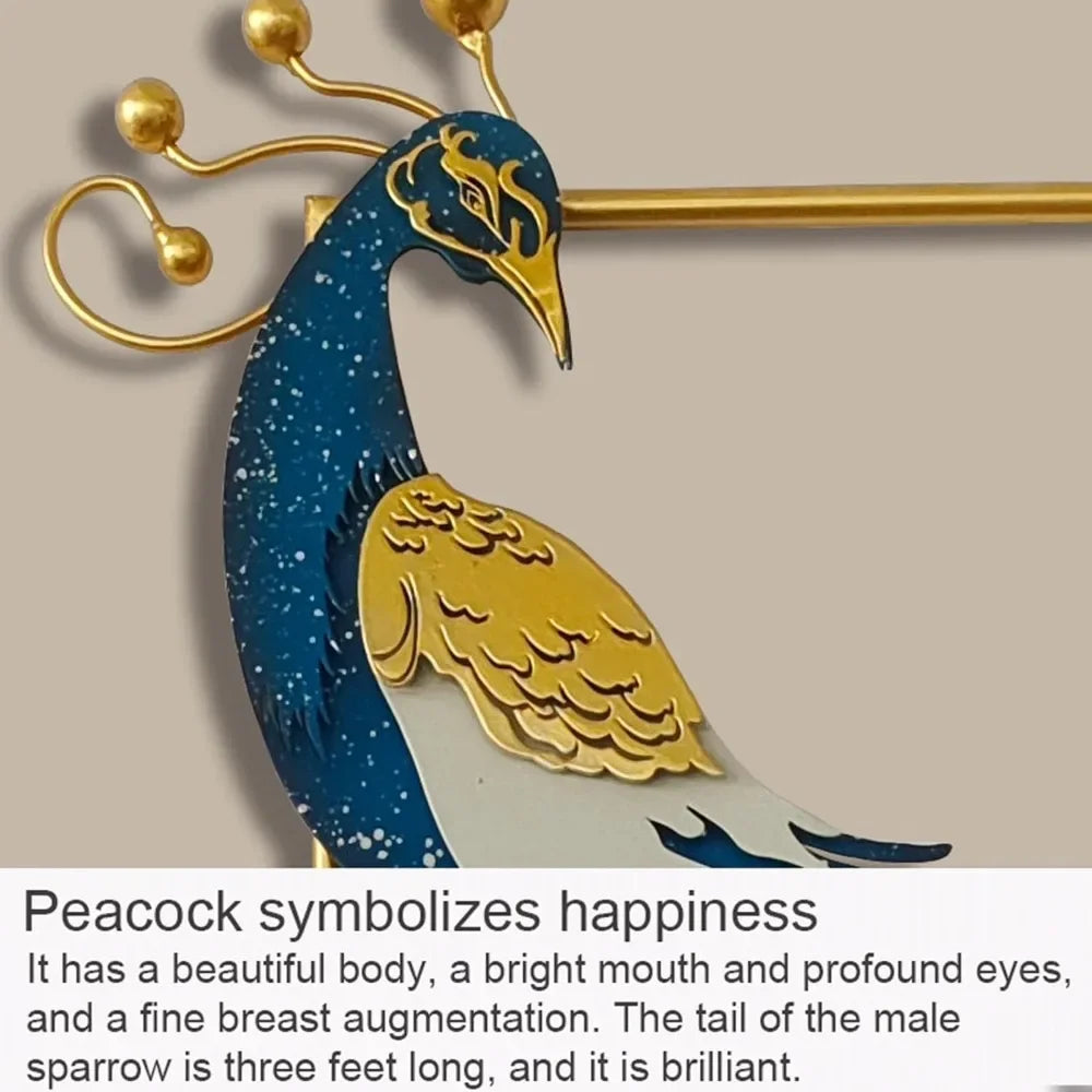 Metal Wall Art Sculpture of Peacock & Gingko Leaves