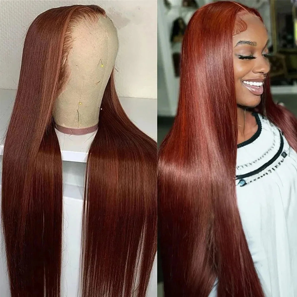 32 Inch Reddish Brown Bone Straight Human Hair Wig