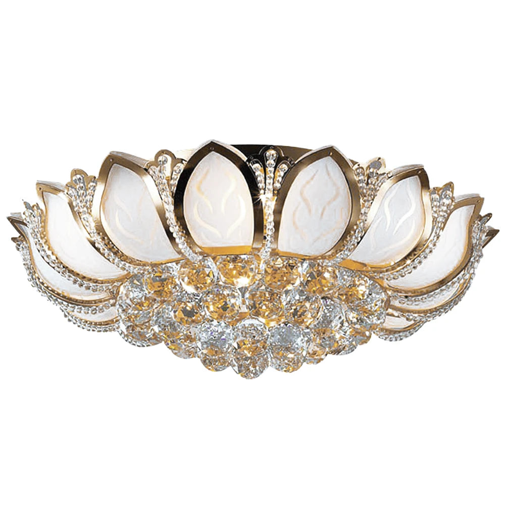 LOYALHEARTD Modern LED Ceiling Lamp Gold Lotus Crystal Chandelier Flush Mount Light Fixture