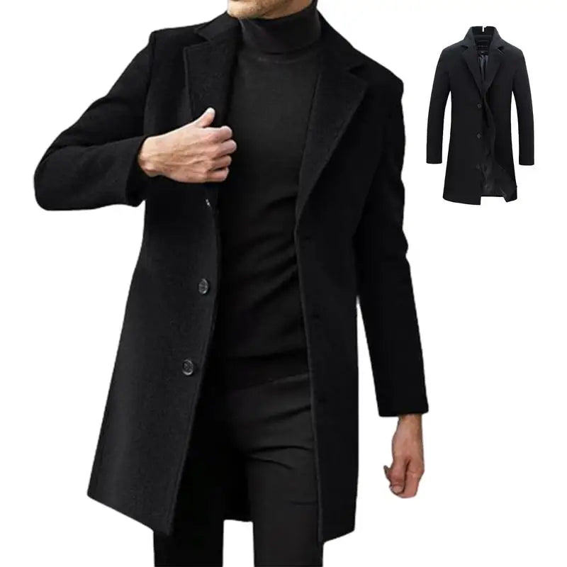 Men's Trench Coat Winter Wool Slim Fit