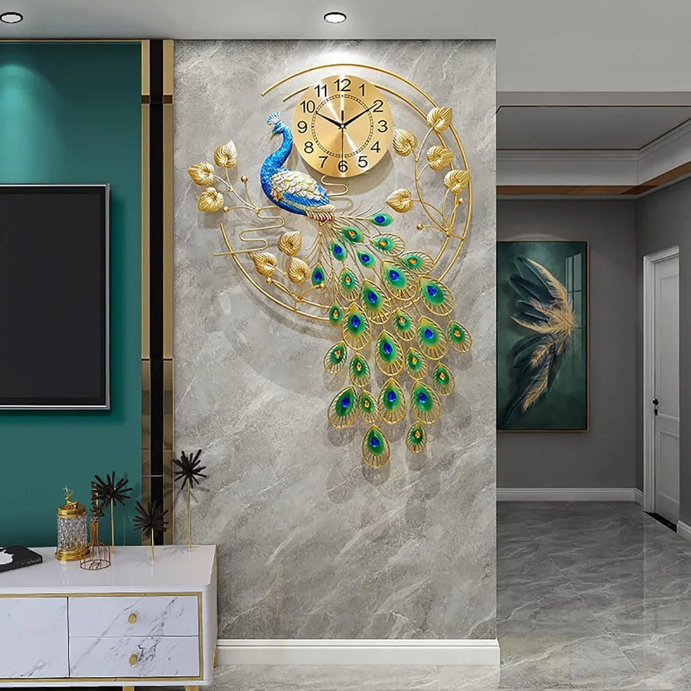 Silent Digital Wall Clock With Metal Peacock Design Decoration Home  Decor