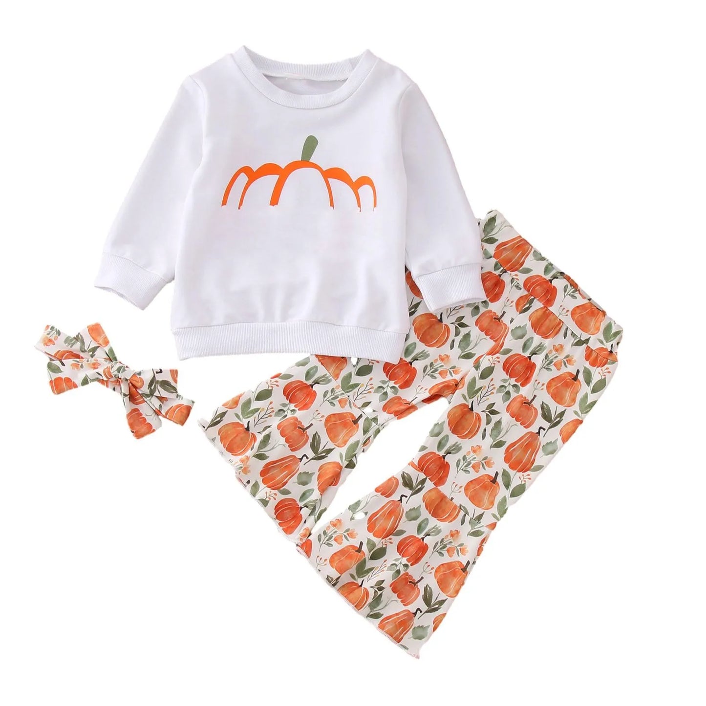 Baby Girls Halloween Pants Outfits Long Sleeve Pumpkin Sweatshirt & Pants Set