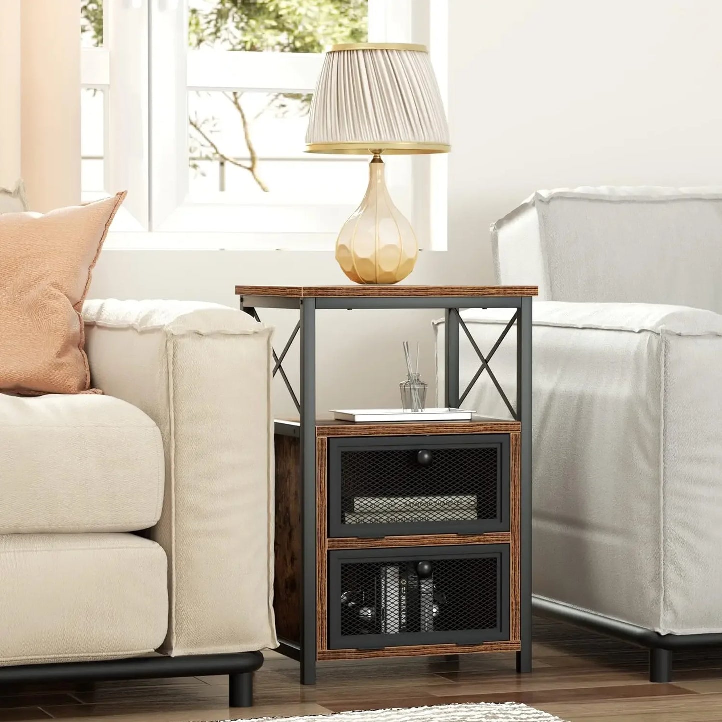 Modern Night Stand, End Side Table with Storage Space and Door