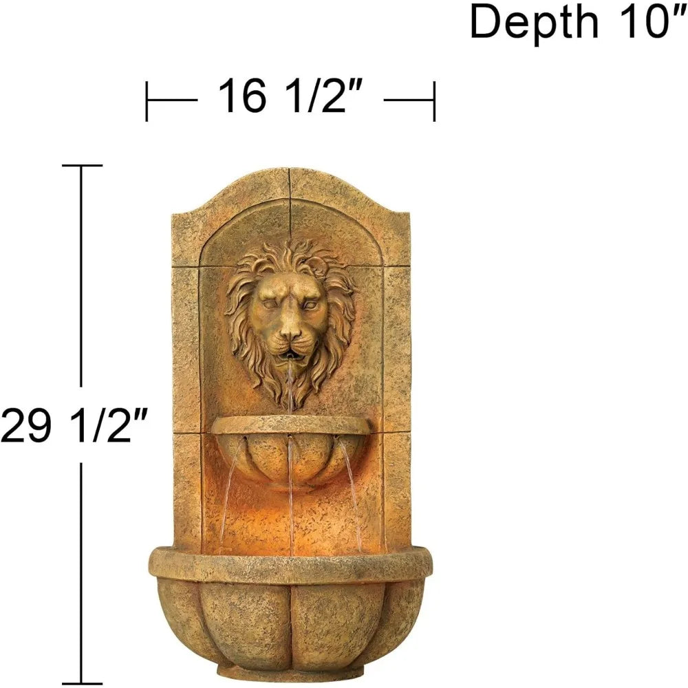 Lion Head Roman Outdoor Wall Water Fountain 29 1/2" High with LED Light