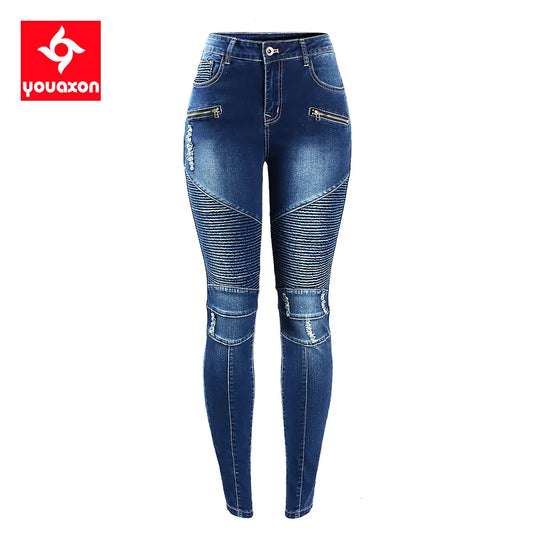 Women`s Fashion Motor Biker Style Jeans