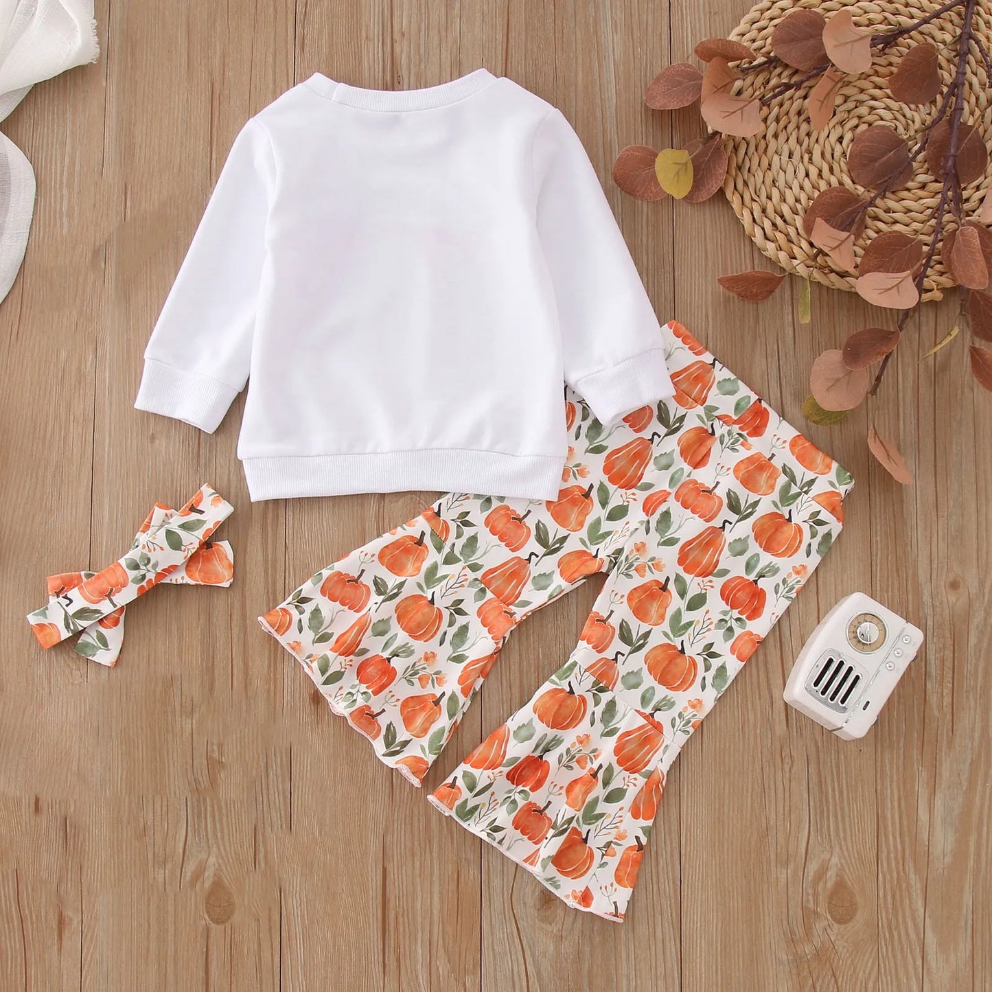 Baby Girls Halloween Pants Outfits Long Sleeve Pumpkin Sweatshirt & Pants Set