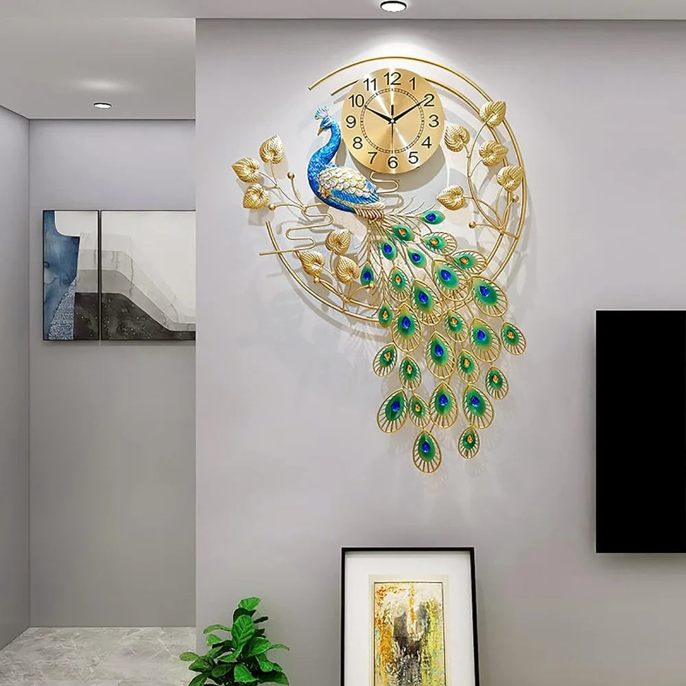 Silent Digital Wall Clock With Metal Peacock Design Decoration Home  Decor