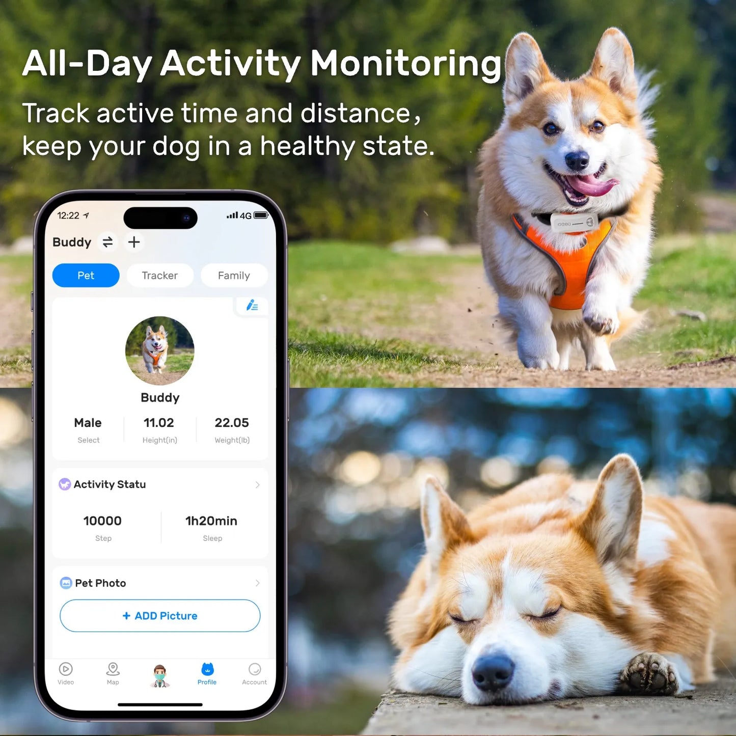 GPS Tracker for Dogs Waterproof Pet Location Smart Activity Tracker