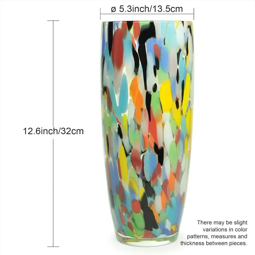 Hand Blown Murano-Style Art Glass Vase for Flowers and Home Decor