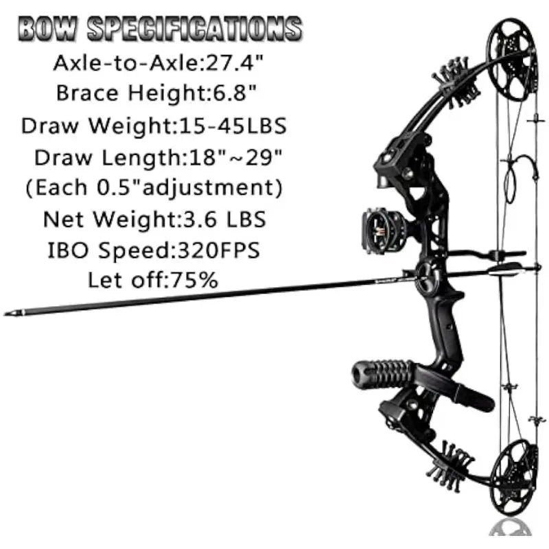 Compound Bow Set 15-45lbs for Pull Beginner and Teens Right Handed Adjustable 18"-29" Draw Length