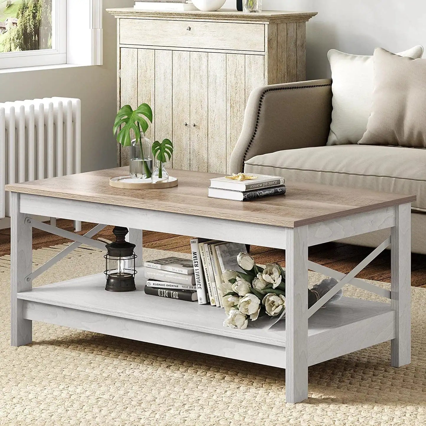 Farmhouse Coffee Table 2-Tier Wood