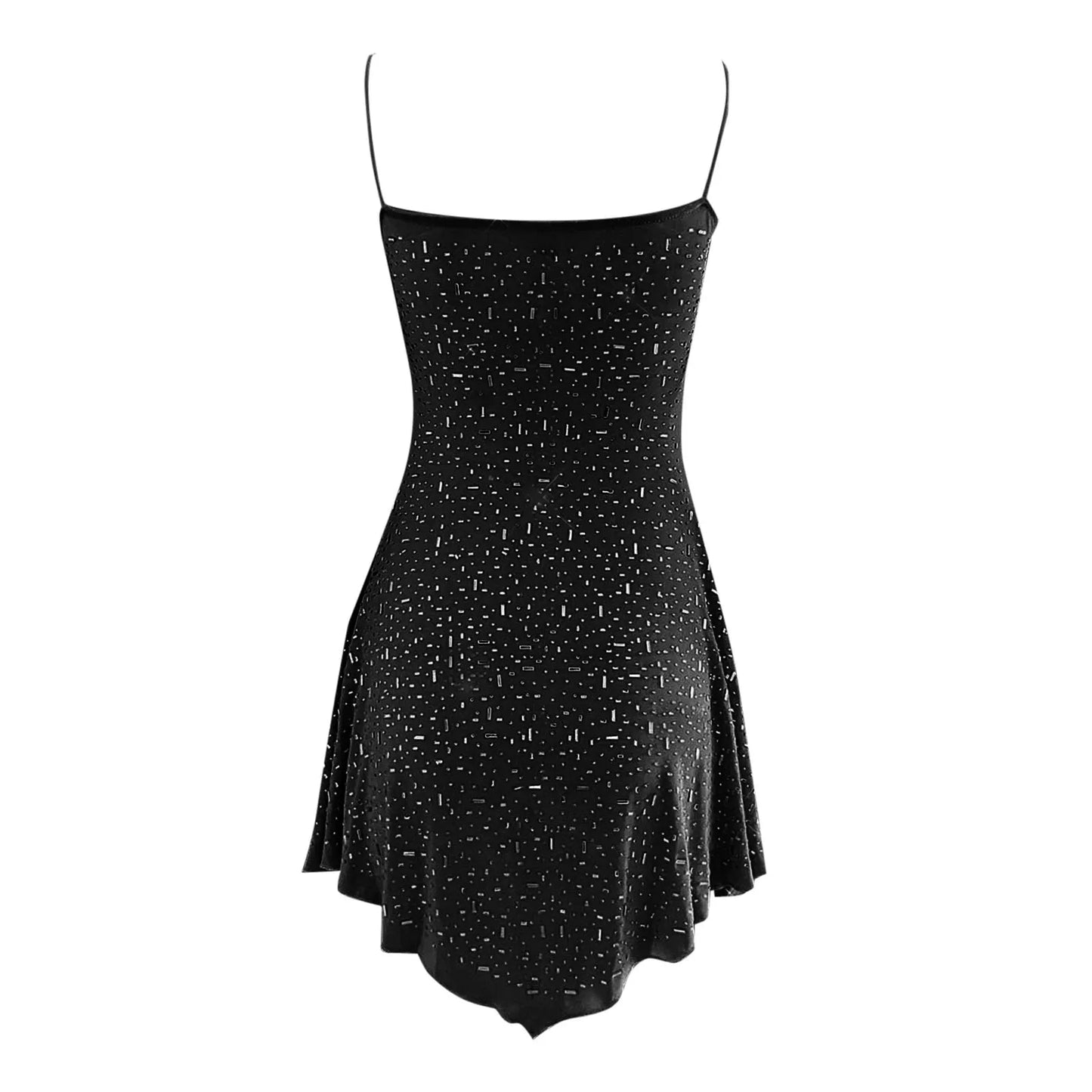 Women's Party Dress With Diamond Semi See Through Suspender Sleeveless