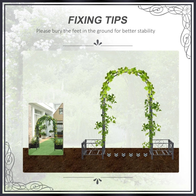 Metal Garden Arbor with Planter Boxes for Outdoor