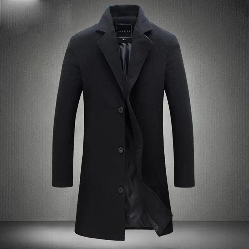 Men's Trench Coat Winter Wool Slim Fit