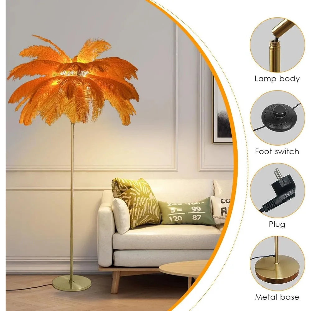 Floor Lamp, Dimmable Feather Lampshade