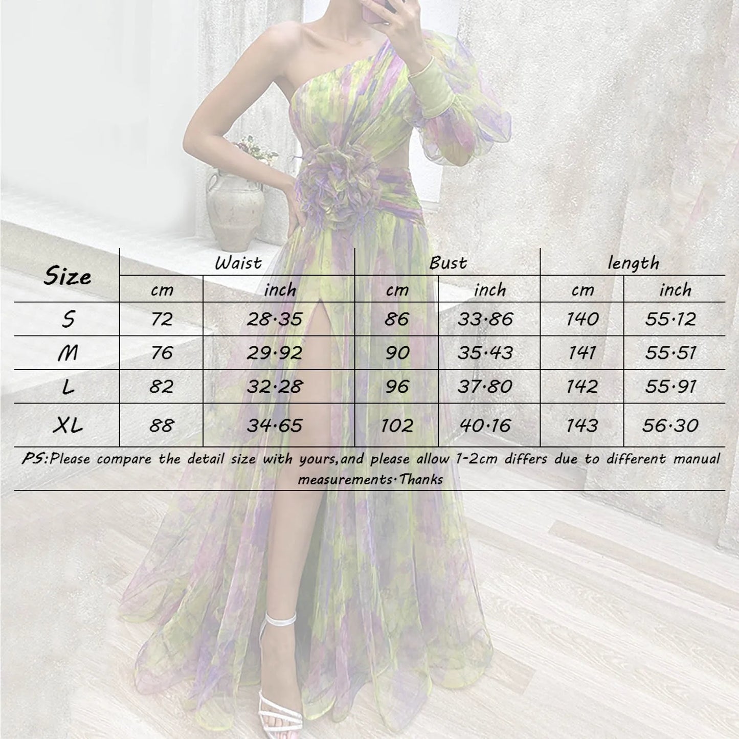 Sexy Off-shoulder Ruched Evening Dress Elegant Tie-dye Bubble Sleeve Split Hem Floor Length