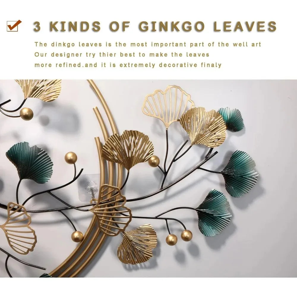 Golden Ginkgo Biloba Metal Art Wall Sculpture