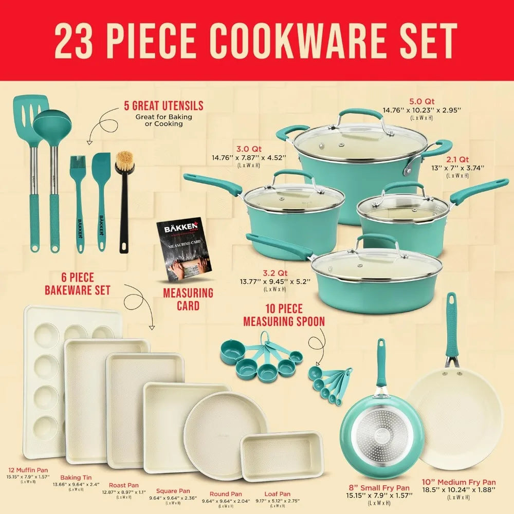 Cookware Set – 23 Piece Multi-Sized Cooking Pots with Lids, Skillet Fry Pans and Bakeware