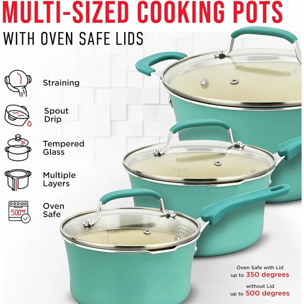 Cookware Set – 23 Piece Multi-Sized Cooking Pots with Lids, Skillet Fry Pans and Bakeware