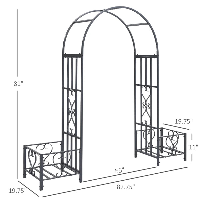 Metal Garden Arbor with Planter Boxes for Outdoor