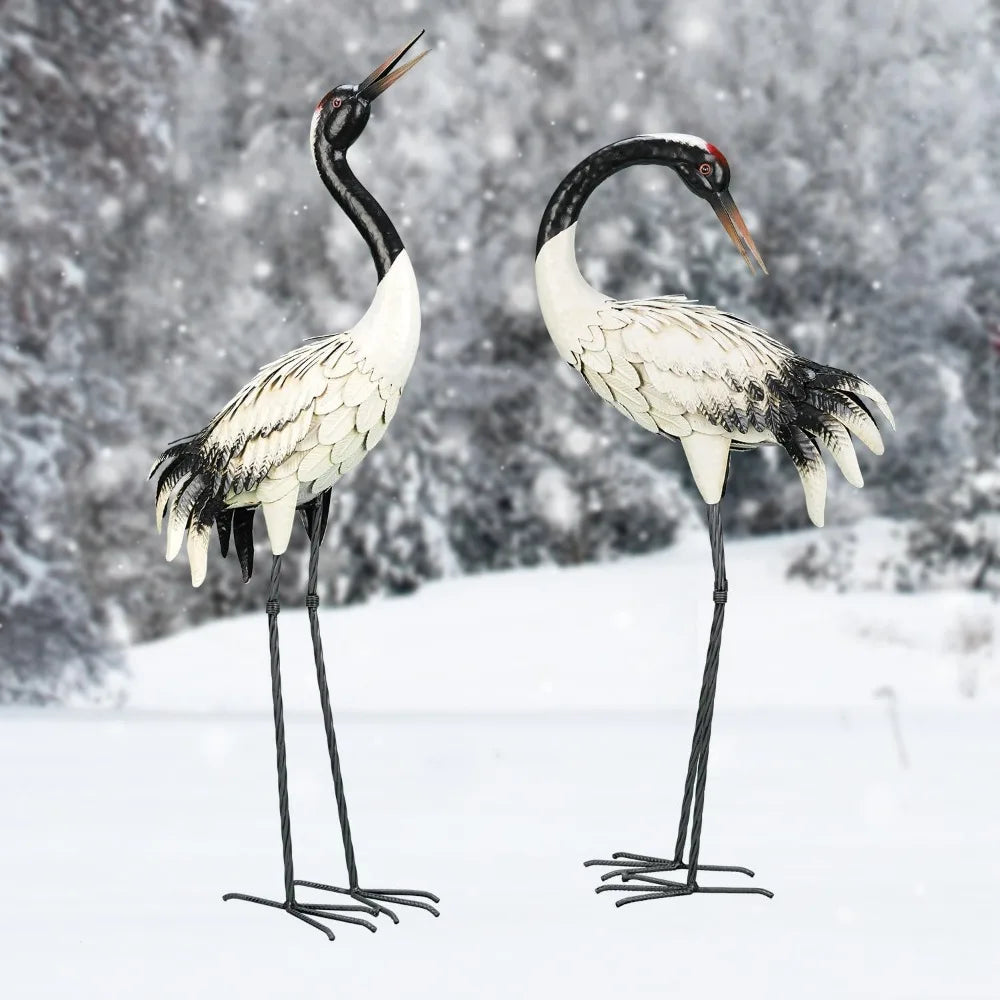 Yard & Garden Decors Set of 2 Outdoor Heron Red Crowned