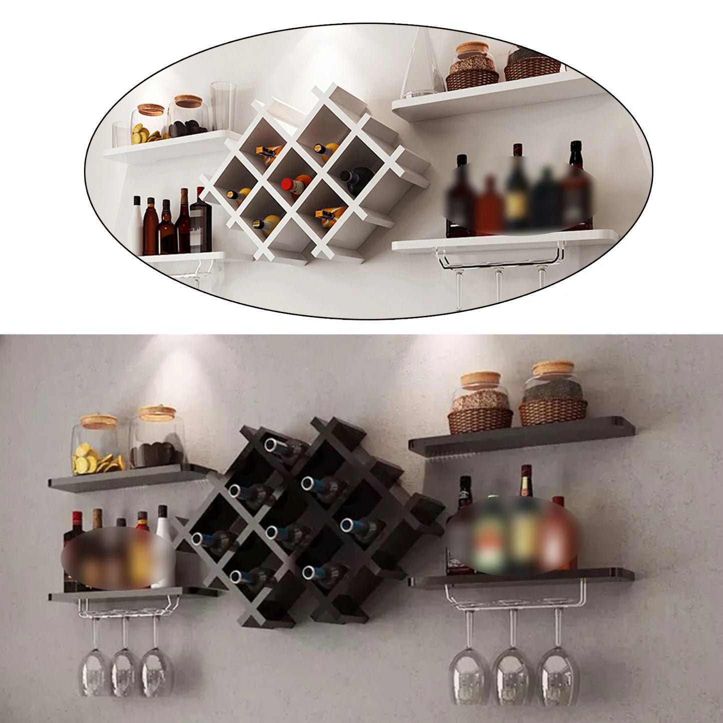 Modern Black/White Wall Mounted Bottle Glass Holder Shelves