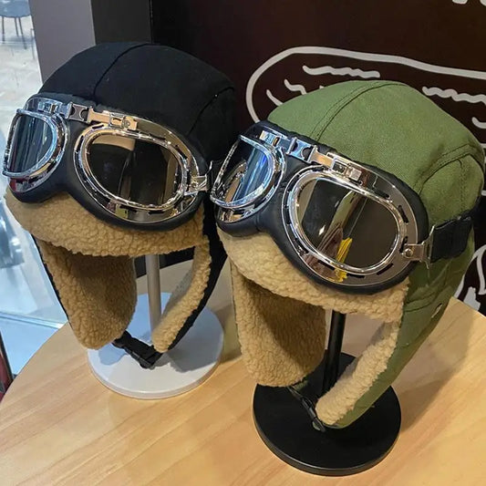 Warm Fur Hat Winter Pilot Costume Caps Cold Protection Warm Earflap Caps With Goggle Man Women Thicken Windproof Accessories
