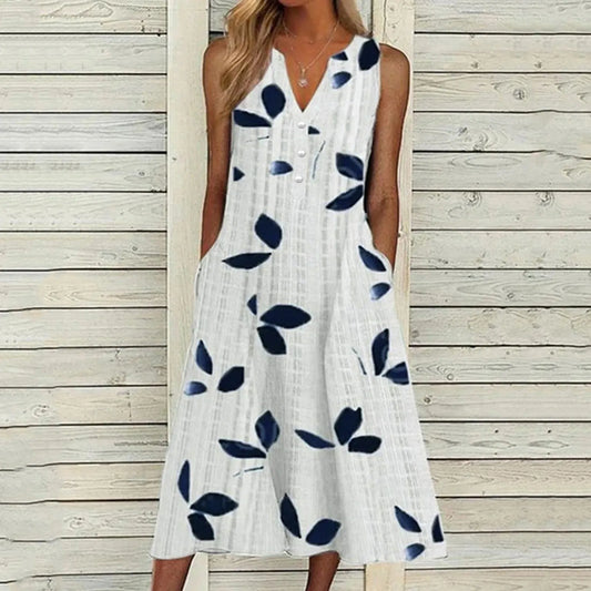 Woman Leaf Print Long Dress