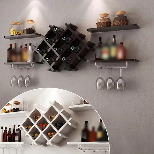 Modern Black/White Wall Mounted Bottle Glass Holder Shelves